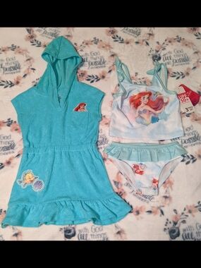 Disney Little Mermaid Aqua Hooded Swim Cover-Up and Tankini Set